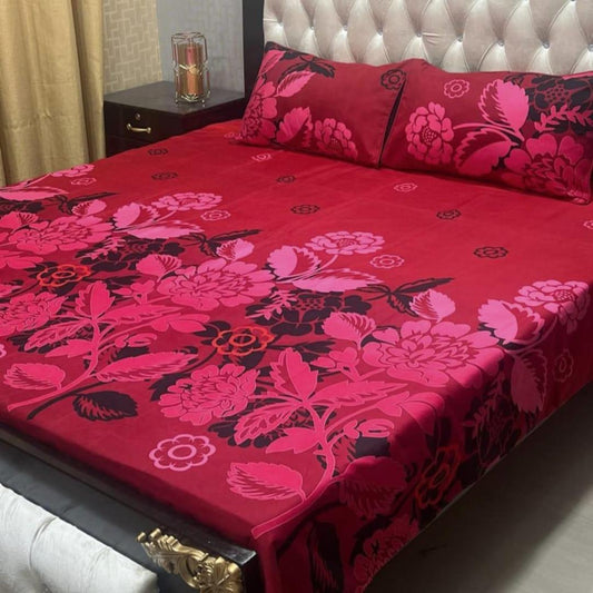 3-Piece Crystal Cotton Printed Double Bed Sheet Set